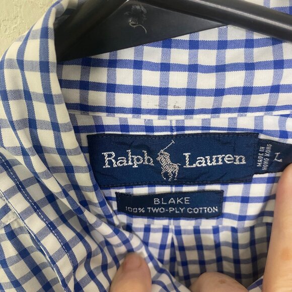 Ralph Lauren Blake Button Down Shirt Mens L Blue Checkered Cotton Long Sleeve Po - Picture 2 of 8